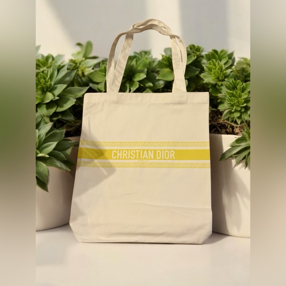 Christian Dior Cream Tote Bag with Yellow Stripe: Limited Edition. NWOT